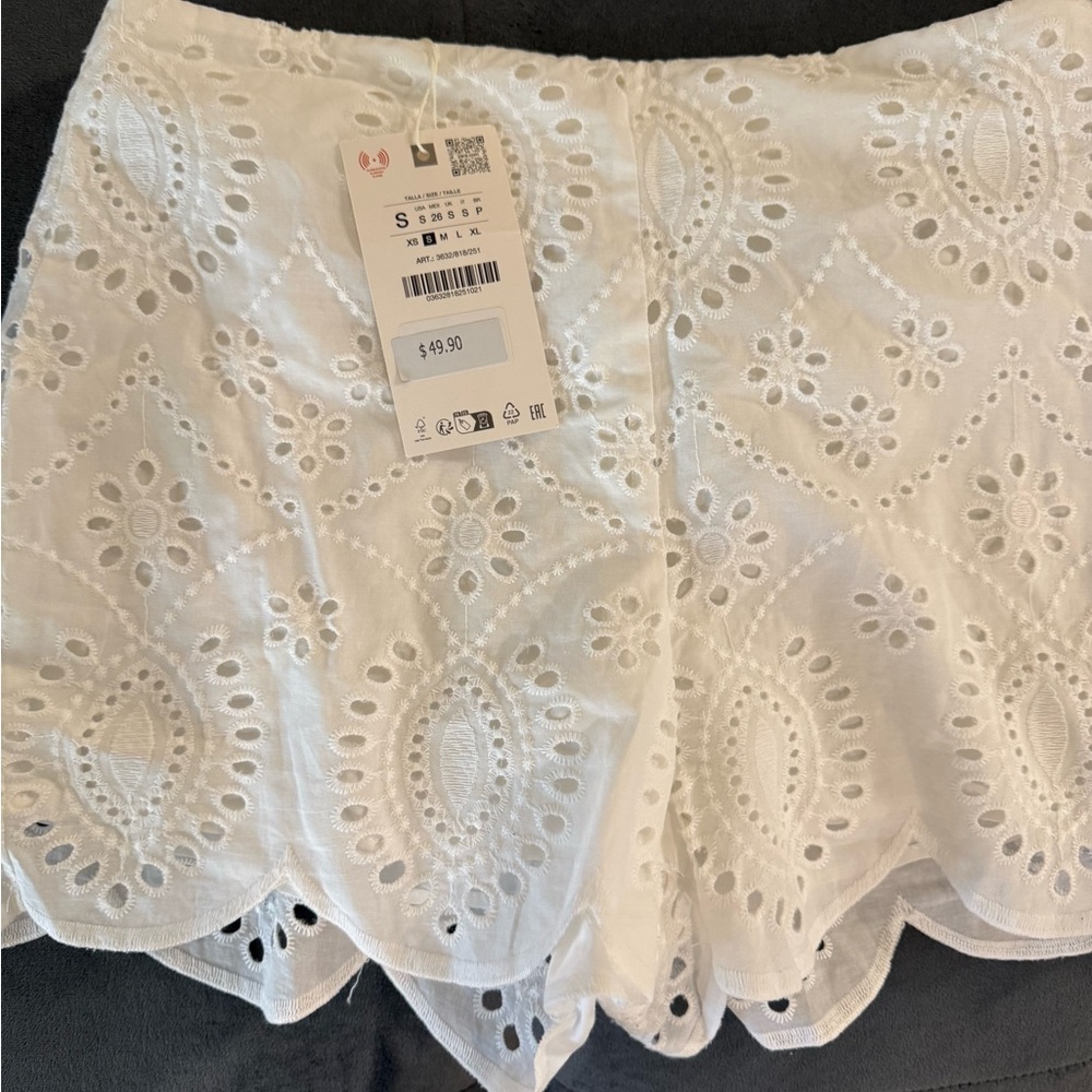 Zara White Eyelet High Waist Shorts